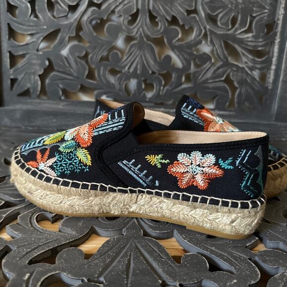 Johnny Was Elysia Floral Embroidered Espadrille Slip On Platform Sneakers 37 - Picture 3 of 12